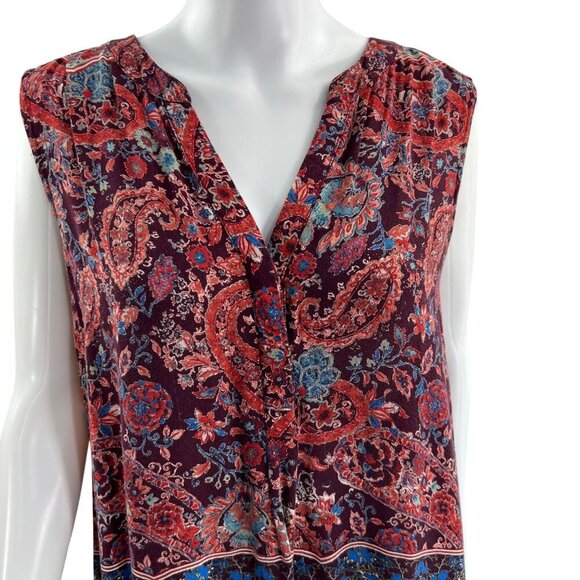 Cupio Womens L Sleeveless Burgundy Midi Dress Aztec Paisley Mandala Boho Artsy - Picture 6 of 15